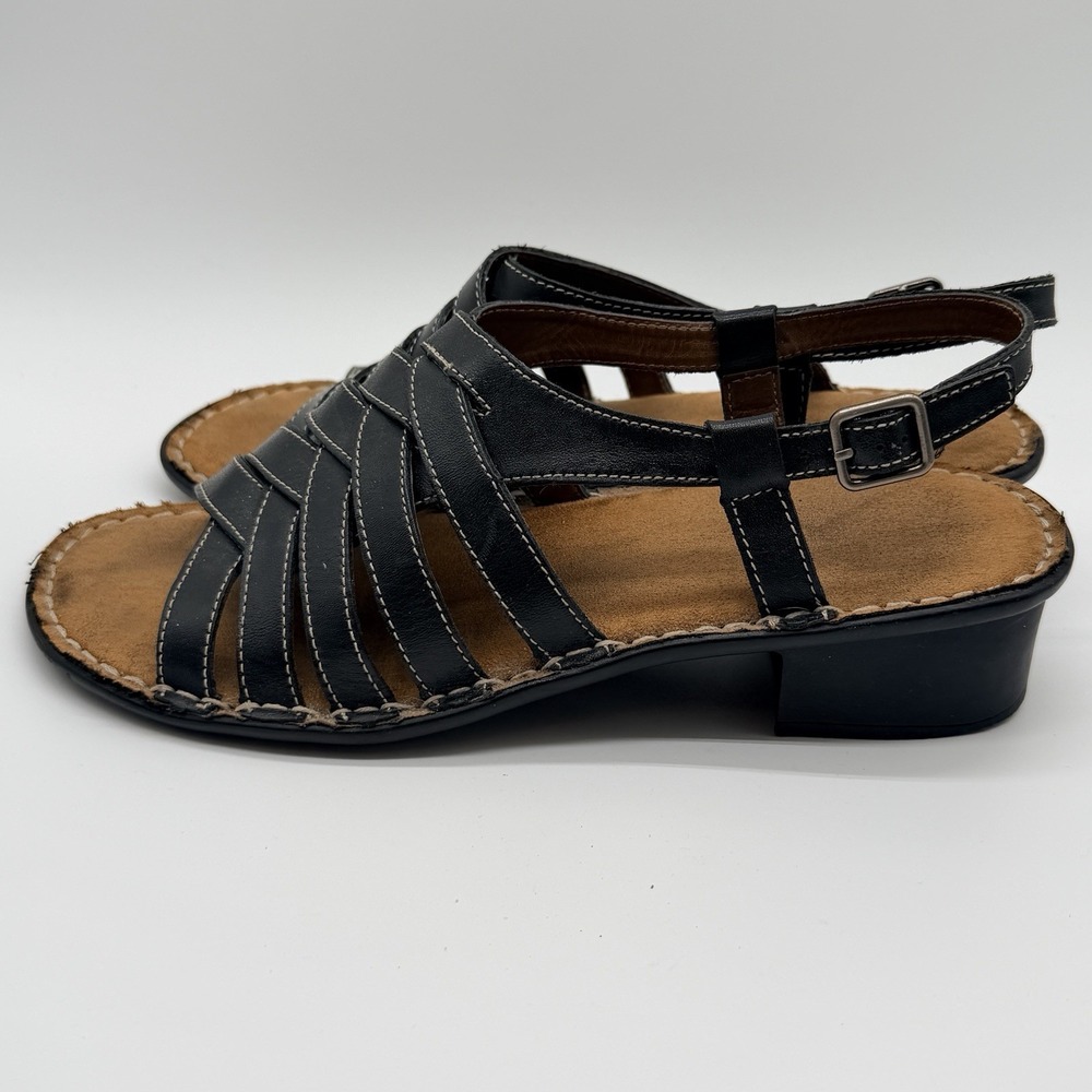 Naturalizer Sandals Women 10 Black Leather Givern Slingback Heeled Woven Comfort